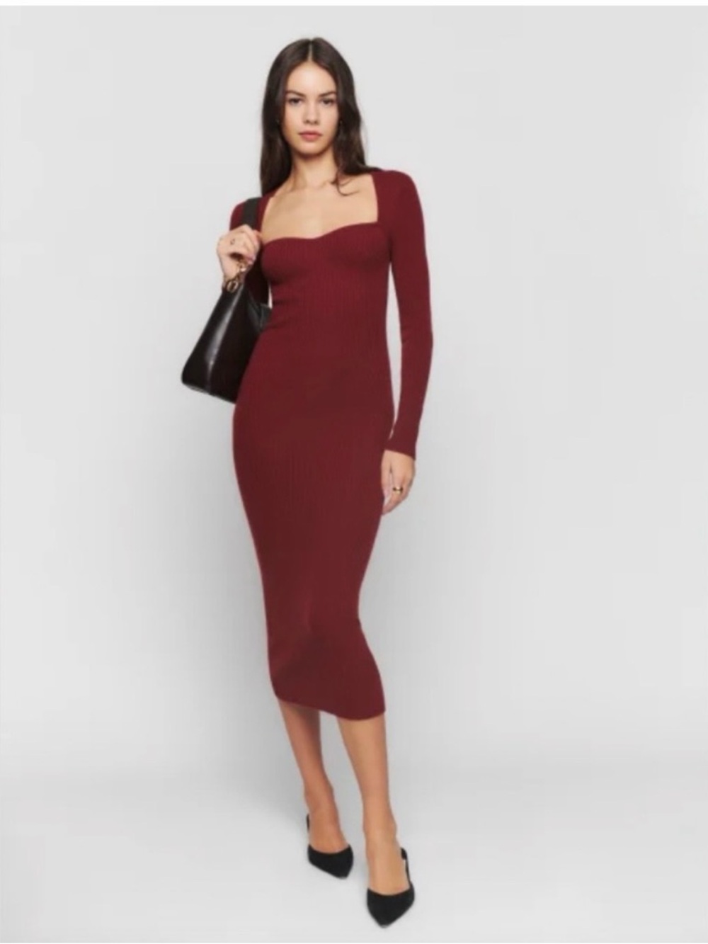 Reformation Tenore Burgundy Cashmere Dress Midi Bodycon Sweetheart Small